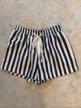 Annie Navy and White Vertical Stripe Drawstring Shorts